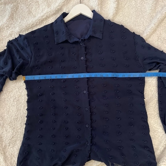 Navy blue Swiss dot blouse long sleeve - Picture 3 of 9